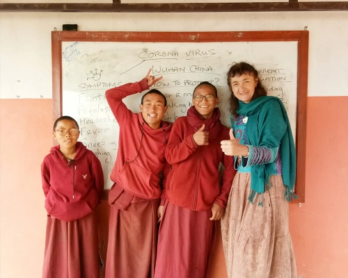 Louisa Teaching At Kag Chode Monastic School In Pokhara